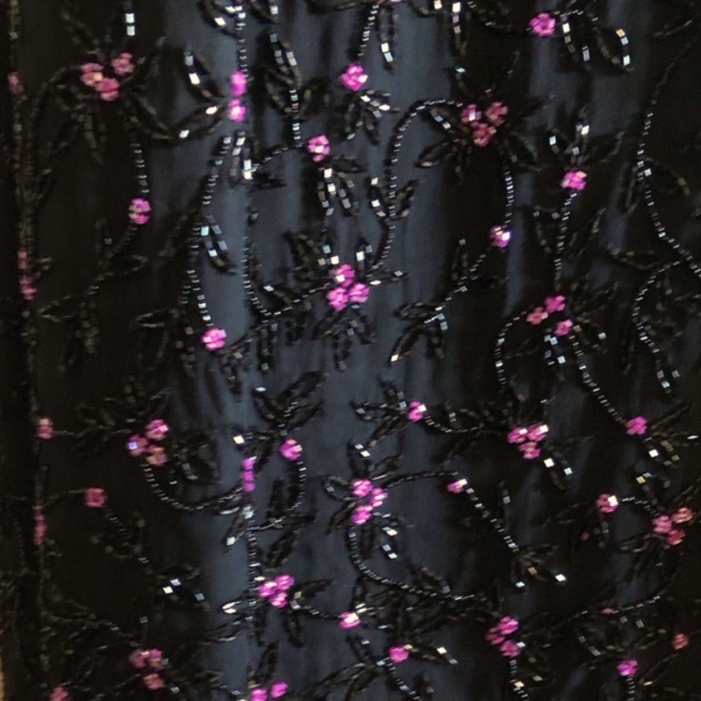Vintage black floral beaded (100% silk) cocktail semiformal slip dress Paradise - Picture 3 of 16